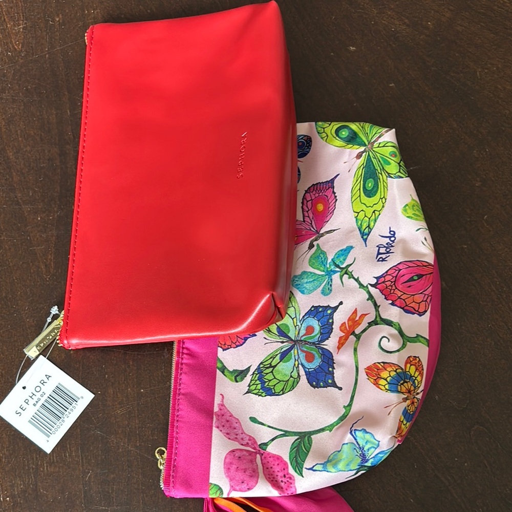 Sephora Red and Pink Butterfly Cosmetic Bags